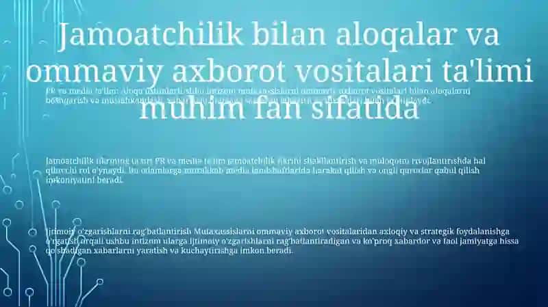 Jamoatchilik Bilan Aloqalar Va Mediatalimning Muhim YoʻNalishi Sifatida 2