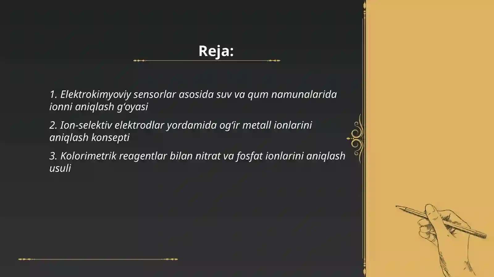 Elektrokimyoviy sensorlar asosida suv va qum namunalarida ionni aniqlash gʻoyasi 2