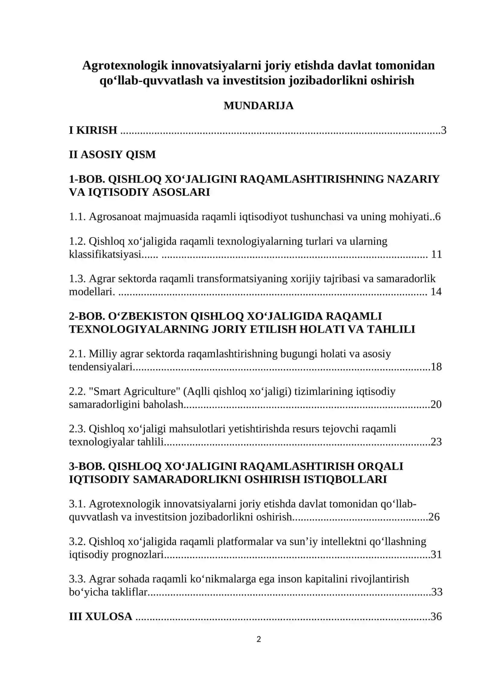 Agrotexnologik innovatsiyalarni joriy etishda davlat tomonidan qo‘llab-quvvatlash va investitsion jozibadorlikni oshirish 2