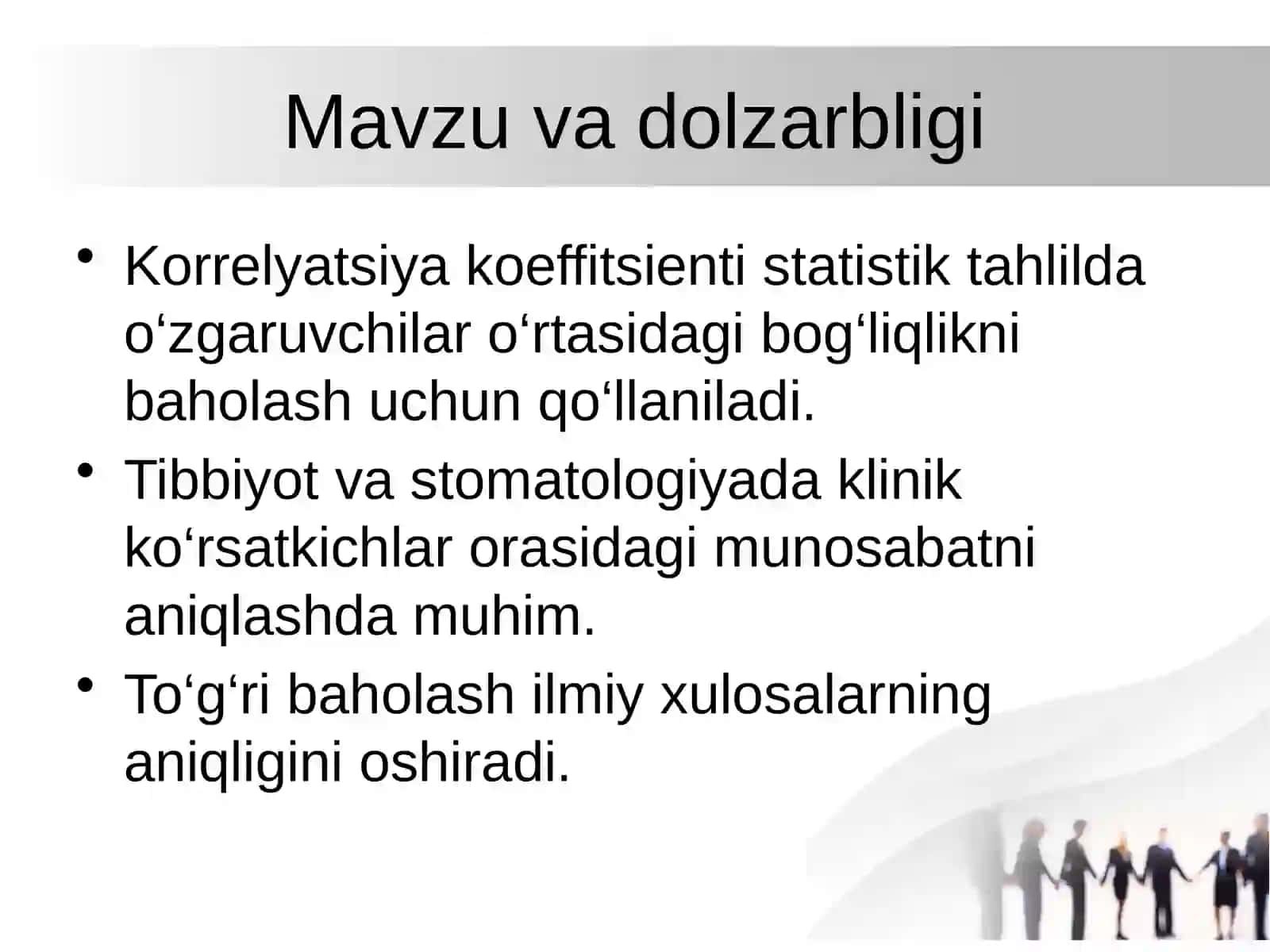 Korelyatsiya koefitsenti, uning baholash usullari, statistik tahlil etishda qo‘llanilishi 2
