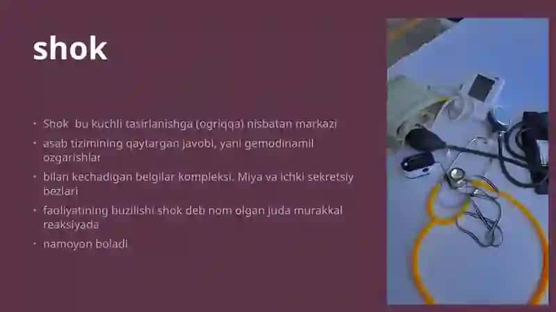 Shok turlari va ularda ko'rsatiladigan holatlar 2