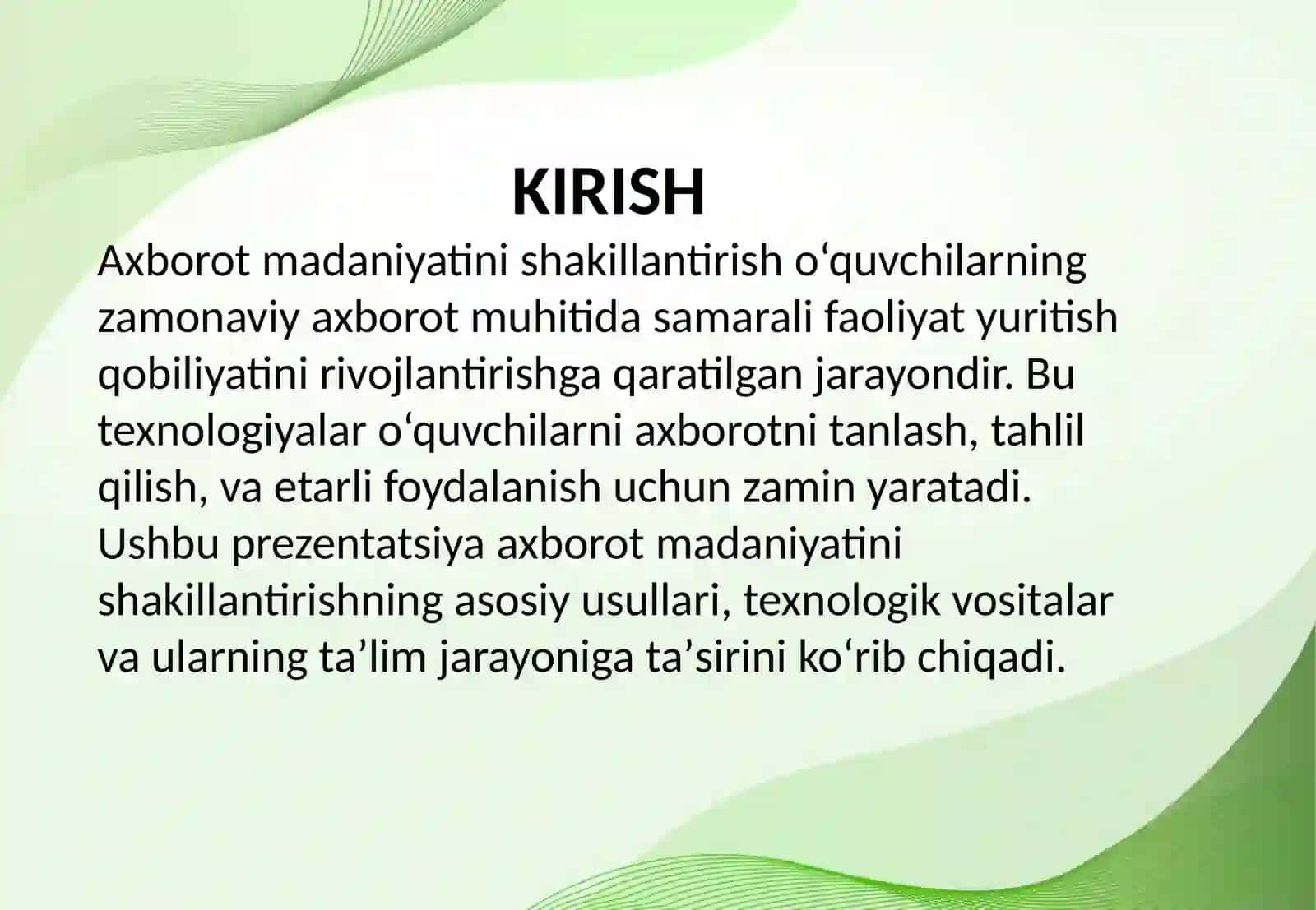 O‘quvchilarda axborot madaniyatini shakillantirish texnalogiyasi 2
