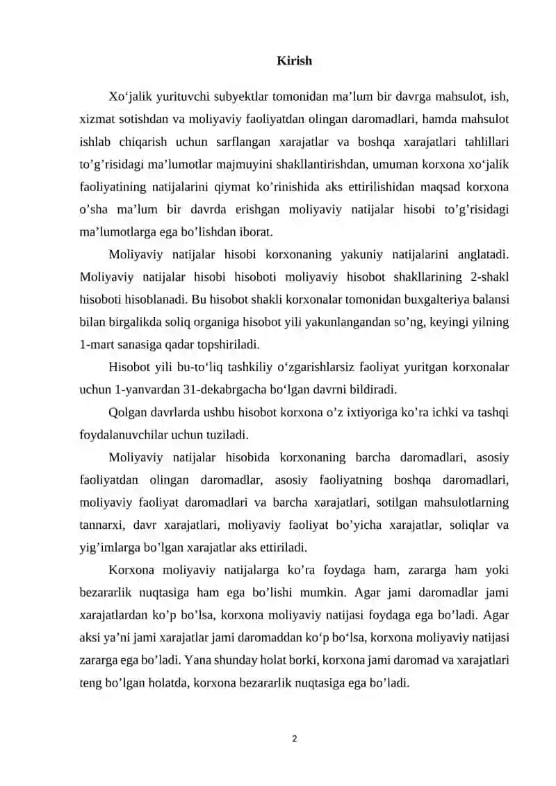 Moliyaviy natijalar hisobi 2