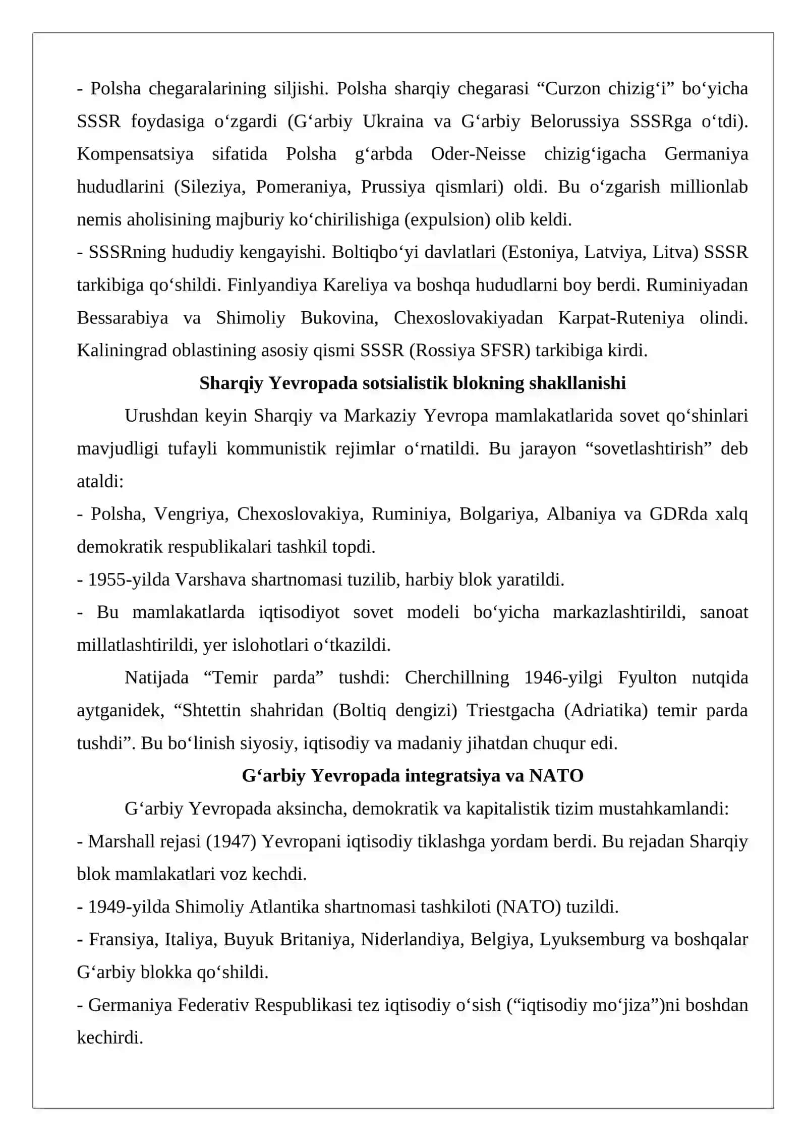 Ikkinchi Jahon urushidan so‘ng Yevropada siyosiy xaritaning o‘zgarishi esse 2