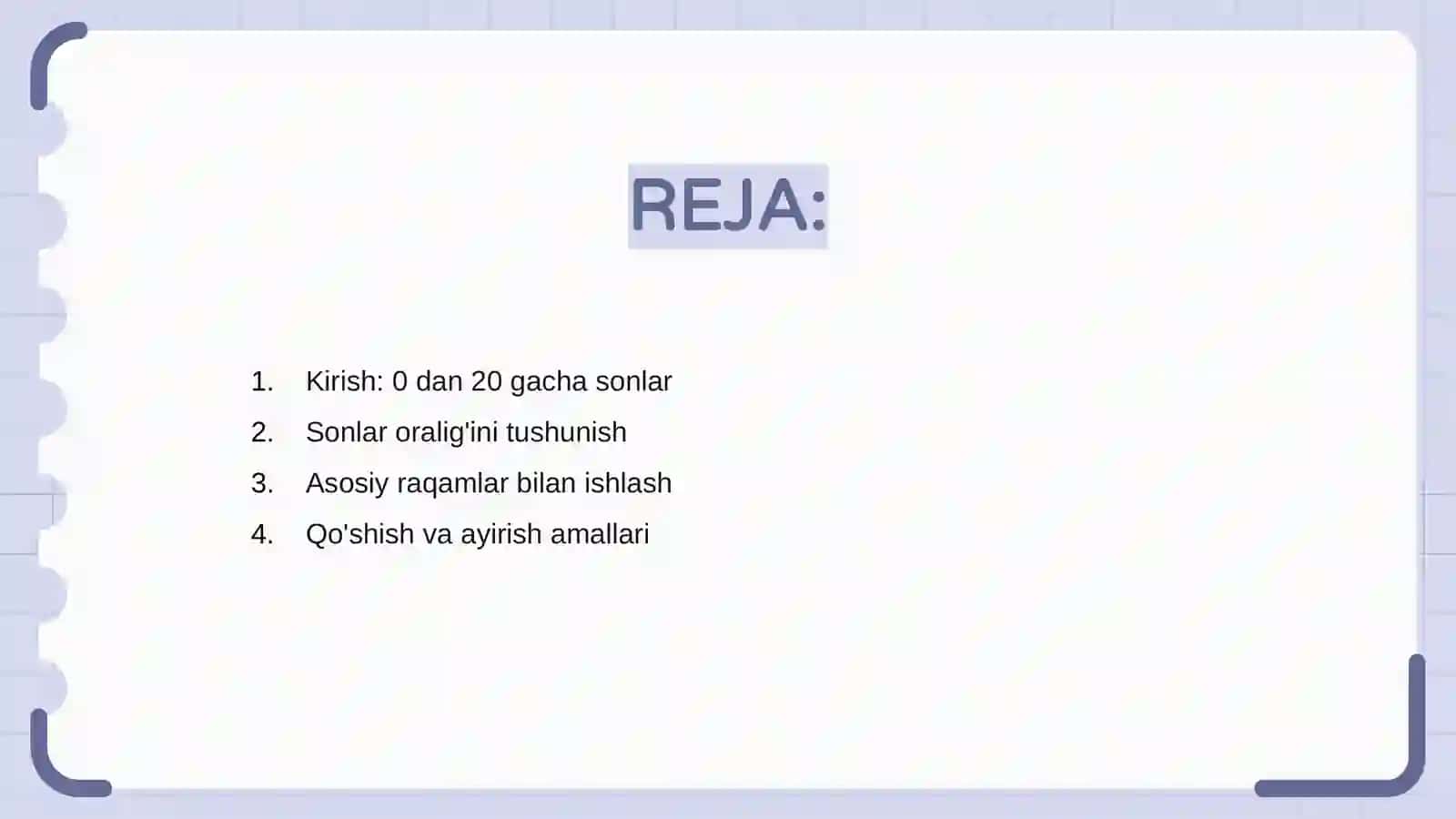 0 dan boshlab 20 gacha bo'lgan sonlar ustida ishlash 2