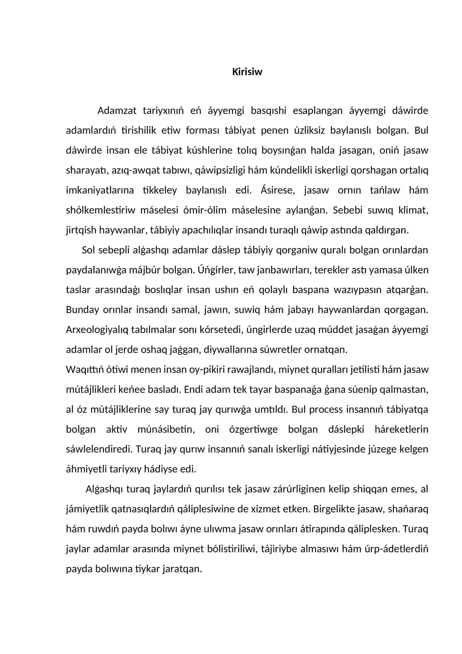 Alģashqı dáwir turaq jay qurılısınıń baslanıwı 2