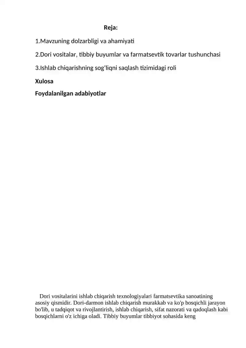 Dori vositalar, tibbiy buyumlar va farmasevtik tovarlarni ishlab chiqarish 2