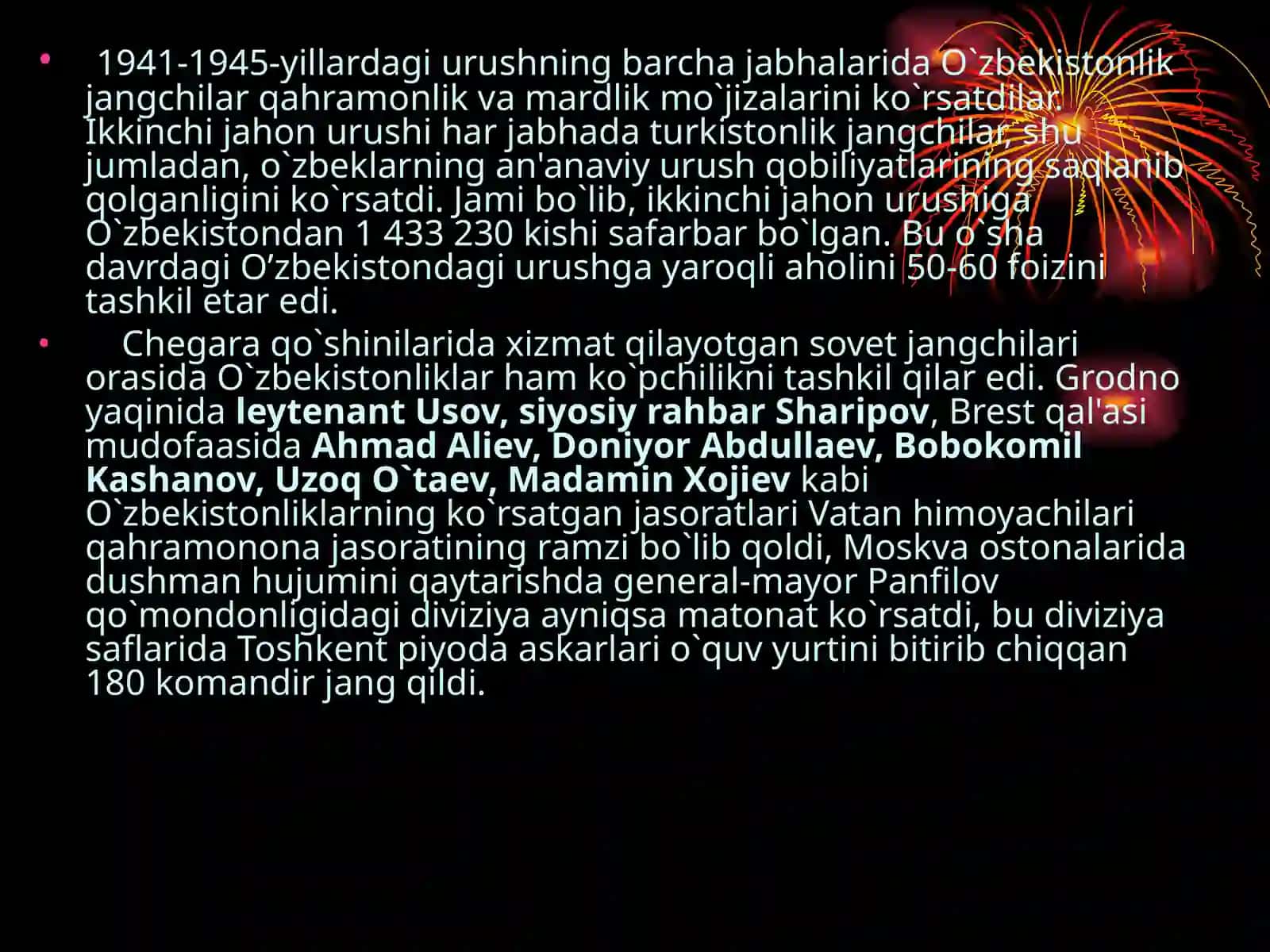 Oʻzbek jangchilarining frontdagi faoliyati 2