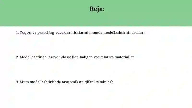 Yuqori va pastki jagʻ tishlarining anatomik shaklini mumdan modellashtirish 2