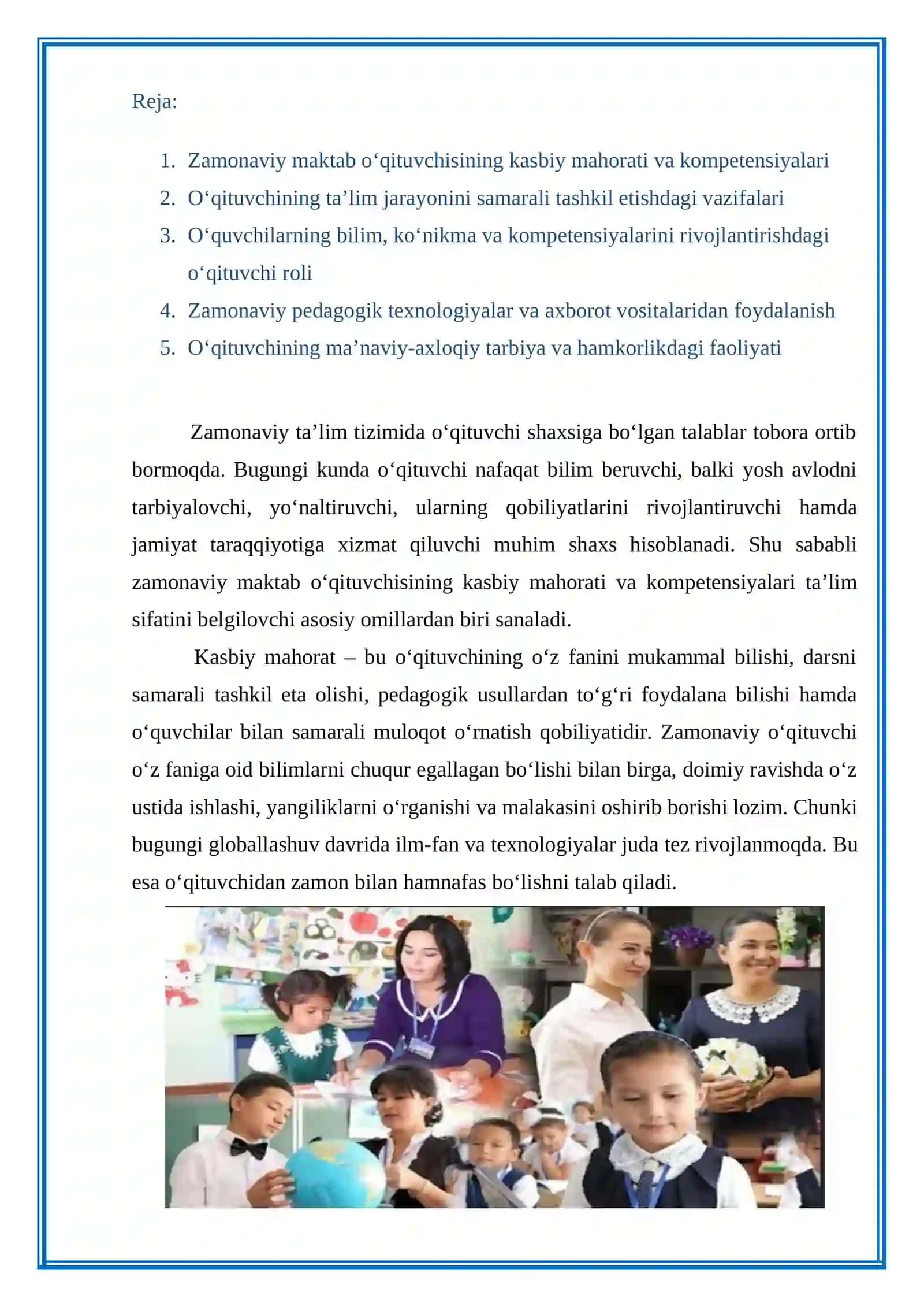 Zamonaviy maktab o’qituvchising vazifalari mavzusida 2