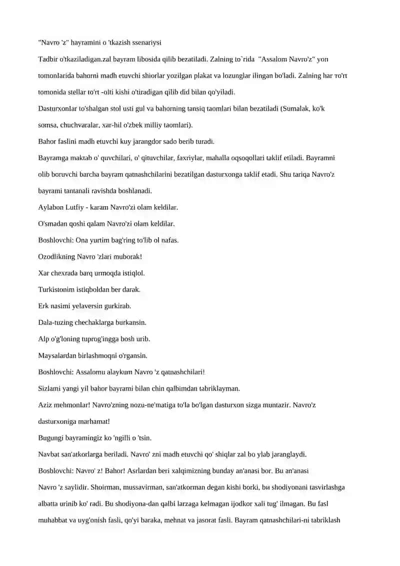 Assalom Navro'z! mavzusida tadbir ishlanmasi 2