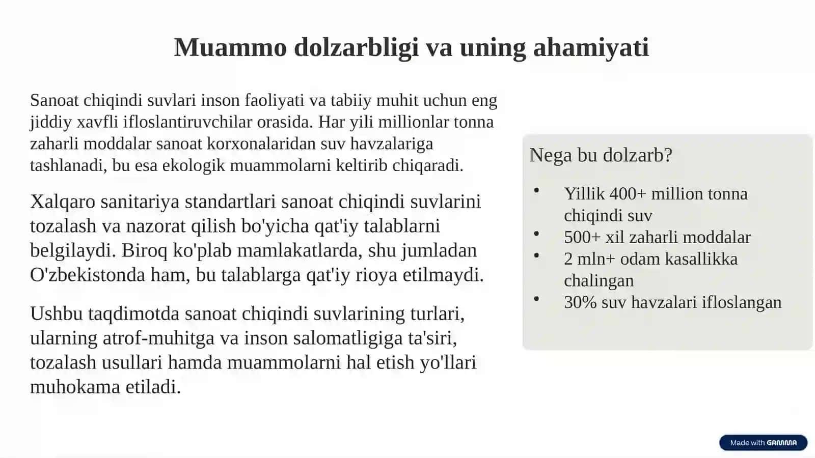 Sanoat chiqindi suvlarining sanitariya-gigiyenik holati 2