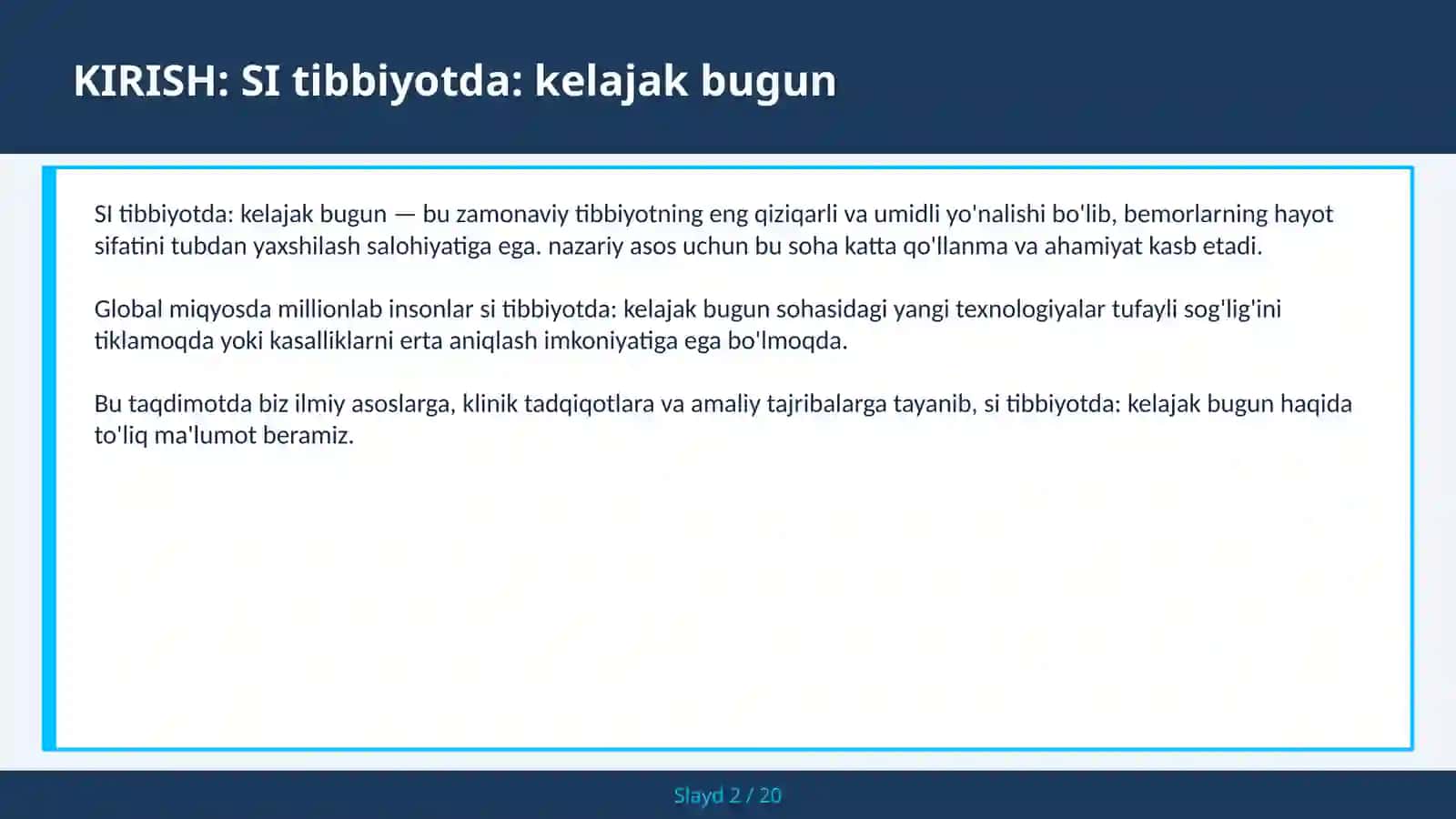 SI tibbiyotda: kelajak bugun 2