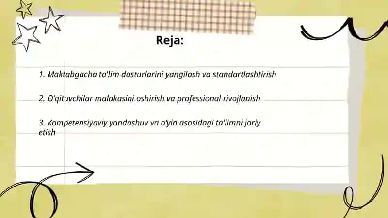 Maktabgacha ta'lim tizimining rivojlantirishning ustuvor yoʻnalishlari 2