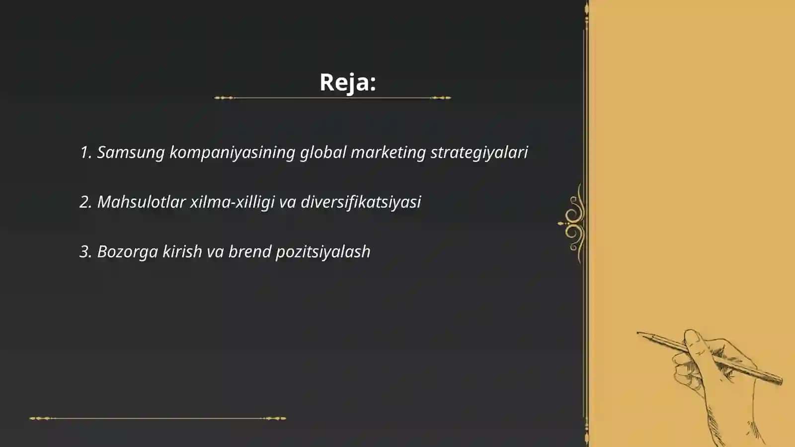 Samsung kompaniyasining global marketing strategiyalari 2