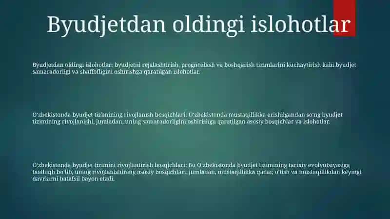 OʻZbekiston Respublikasida Budjet Tizimini Rivojlanish Bosqichlari 2