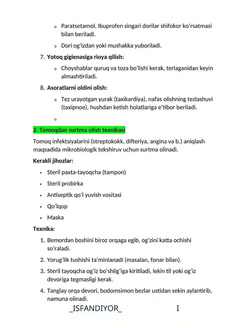Tana harorati yuqoriga ko‘tarilgan davrda bemorlarni parvarishlash 2