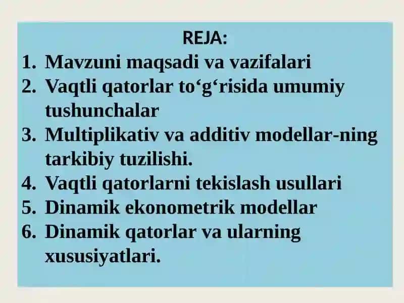 VAQTLI  QATORLAR  VA DINAMIK EKONOMETRIK MODELLAR 2