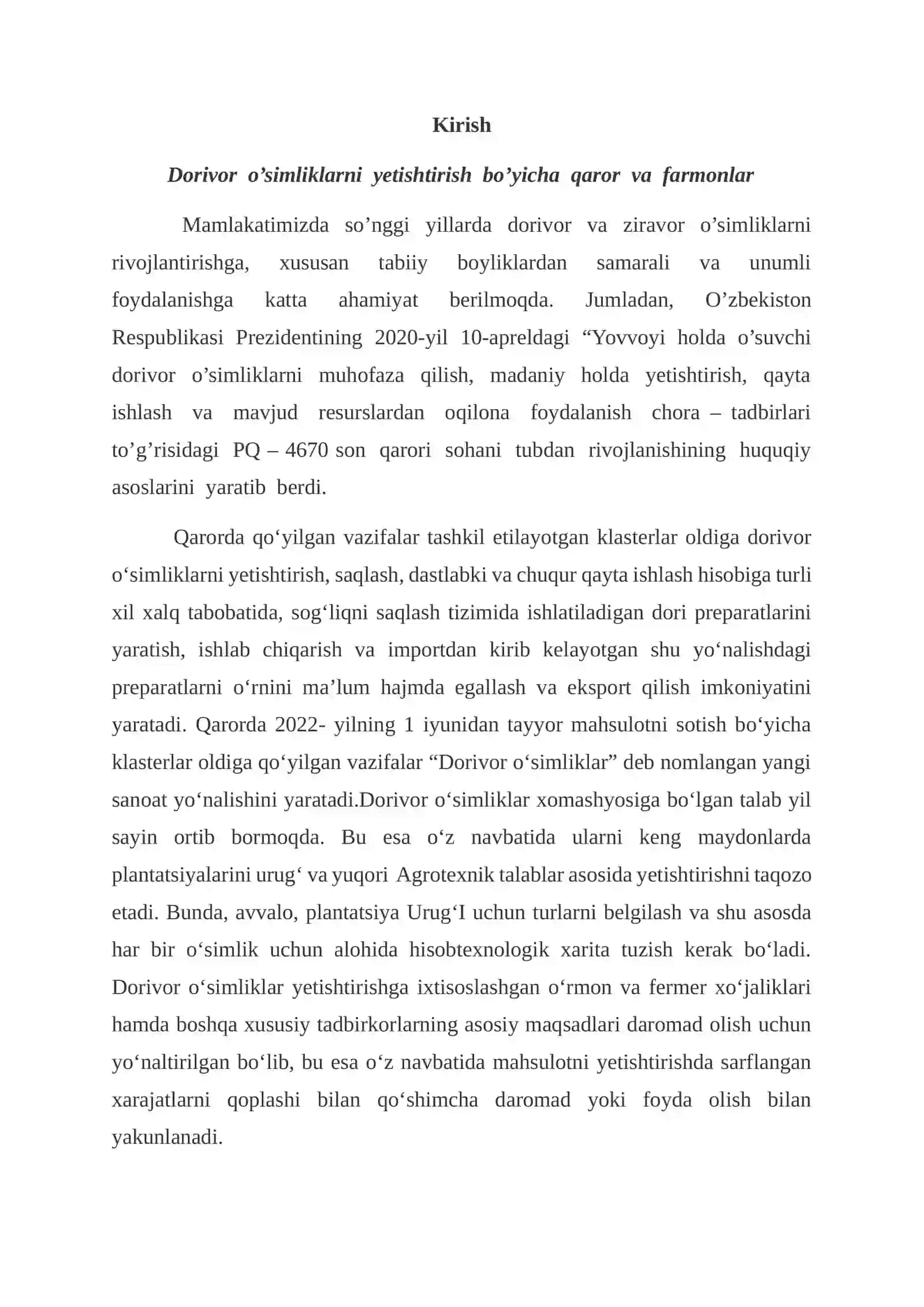 Qishloq xoʻjaligiga ixtisoslashtirilgan yerlarda kovrak oʻsimligini yetishtirishning istiqbollari. 2