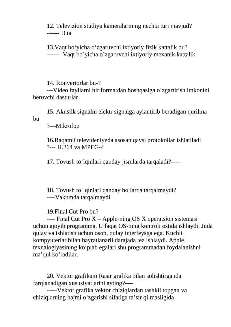 Adobe Premiere pro dasturi va multimedia texnologiyalari bo'yicha savol-javoblar 2