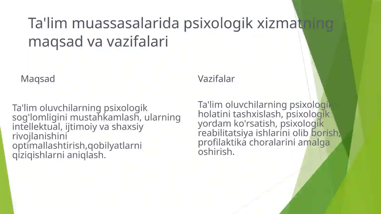 Ta'lim muassasalarida psixologik xizmatni amalga oshirish faoliyati 2