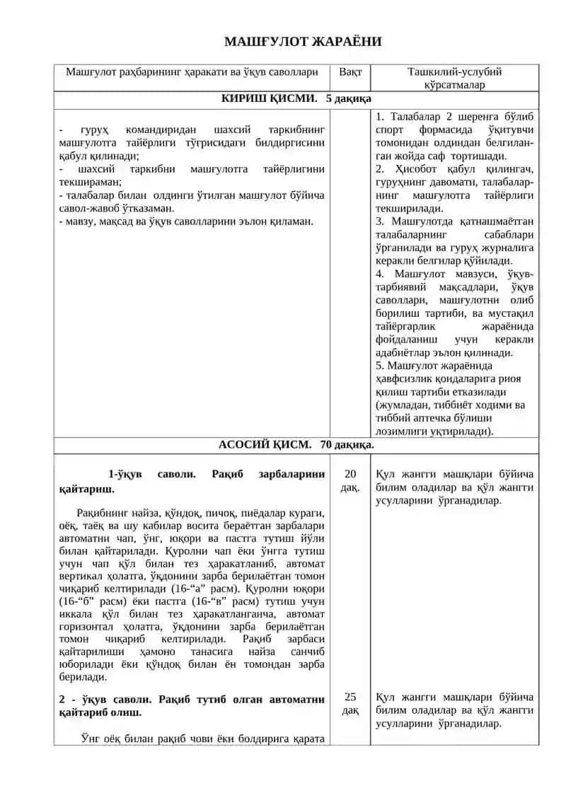 Мавзу7: Қўл ва пичоқ жанги амалларининг бошланғич комплекси 2