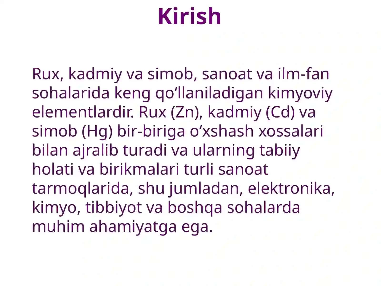 Rux, kadmiy, simob vaularning birikmalari 2