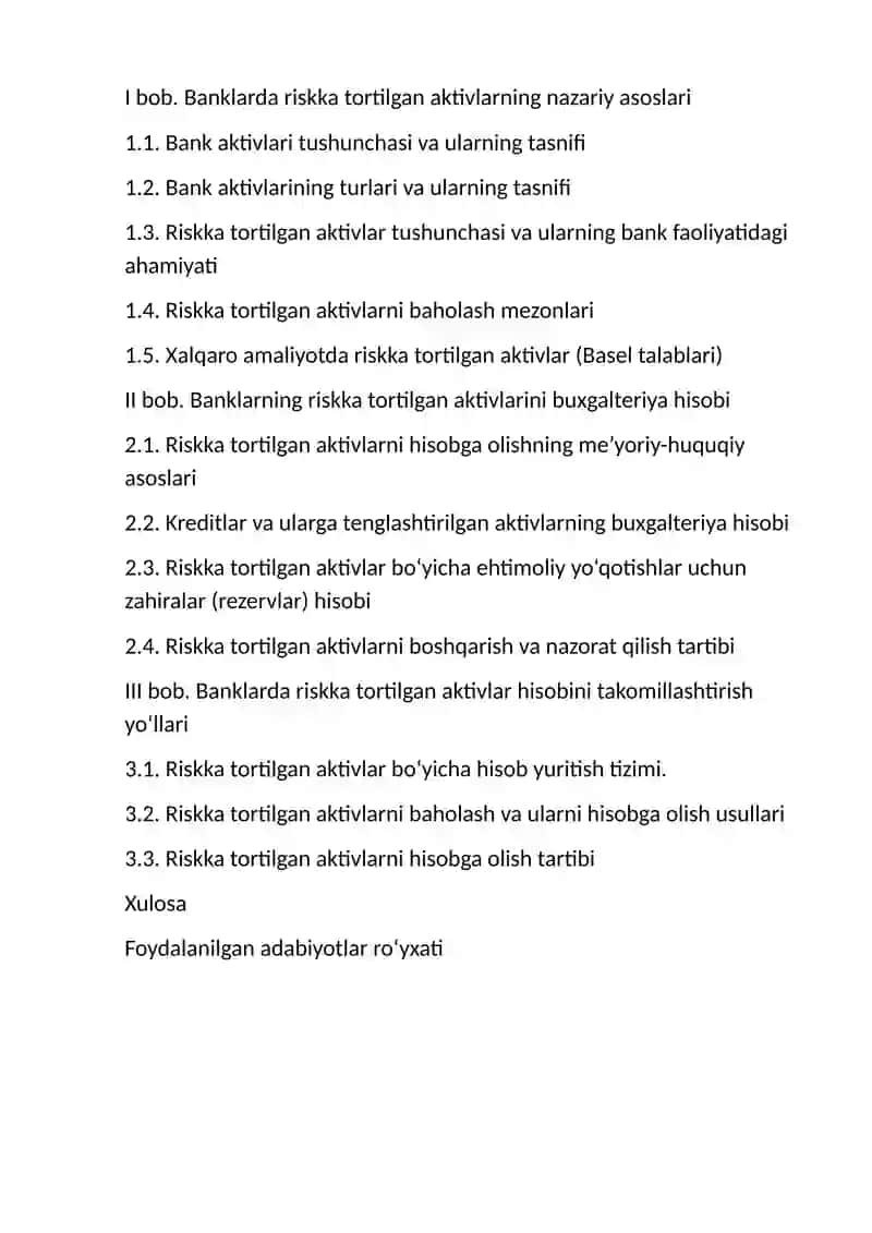 Banklarning riskka tortilgan aktivlarini buxgalteriya hisobi 2