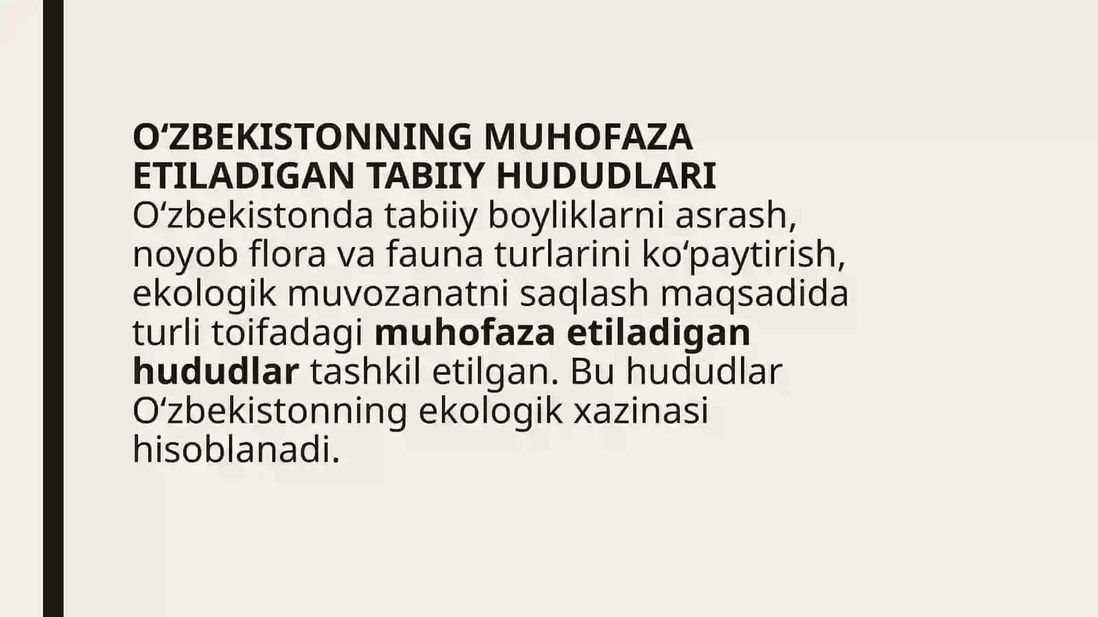 O‘ZBEKISTONNING MUHOFAZA ETILADIGAN TABIIY HUDUDLARI 2