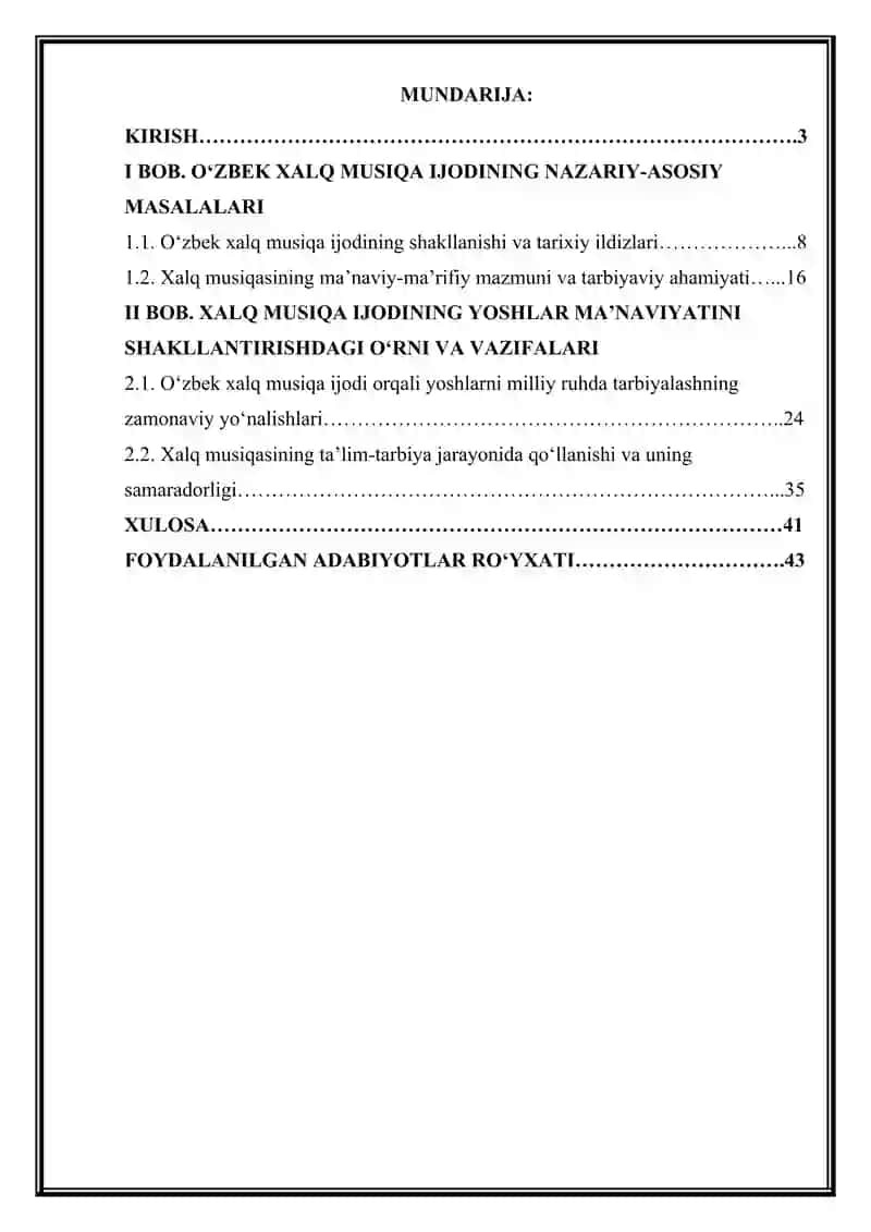 O‘zbek xalq musiqa ijodi fanining-ma’naviy qadriyatlarimizni yoshlar ongida shakllantirish va ularni milliy ruhda tarbiyalashdagi asosiy vazifasi va o‘rni. 2
