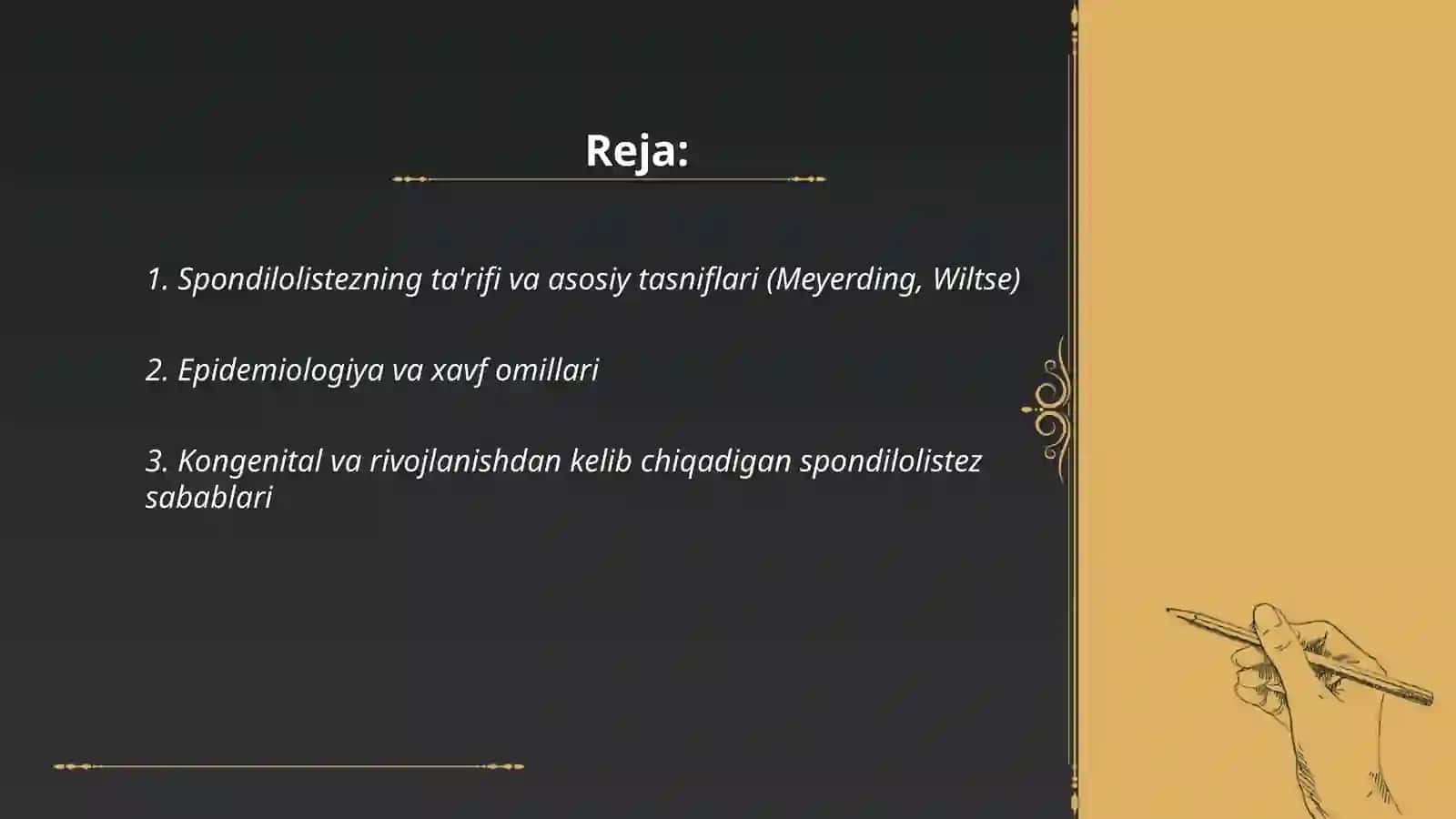 Spondilolistez, sabablari, diagnostikasi, konservativ hamda operativ davolash usullari 2