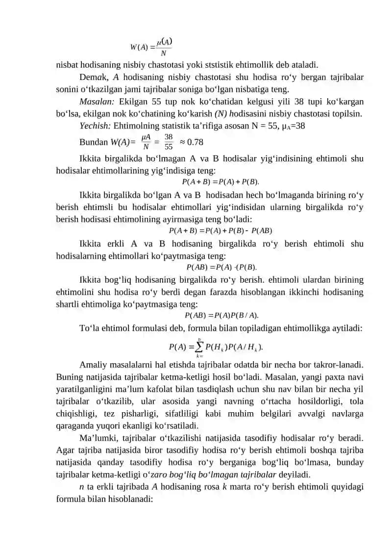EKONOMETRIKADA EHTIMOLLAR NAZARIYASI VA MATEMATIK STATISTIKA 2