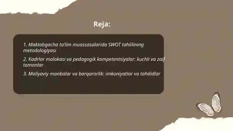 SWOT tahlili maktabgacha taʼlimda 2