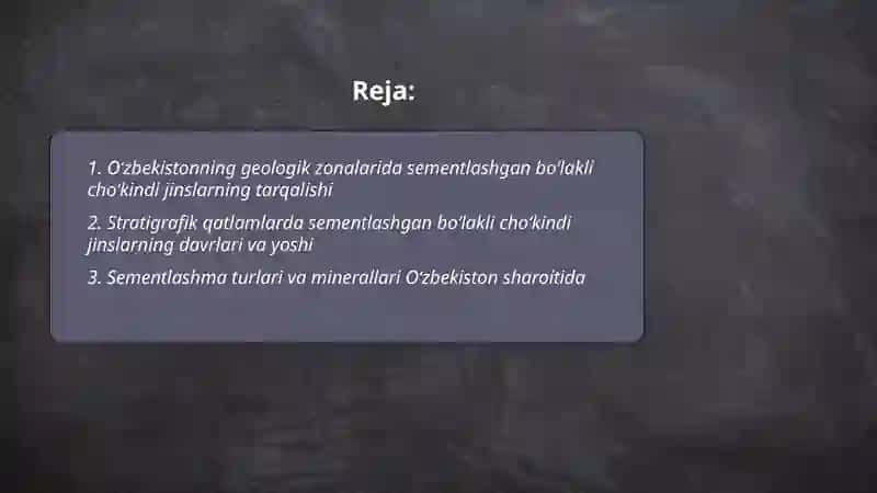 Sementlashgan boʻlakli choʻkindi togʻ jinslarini Oʻzbekiston hududida tarqalishi 2