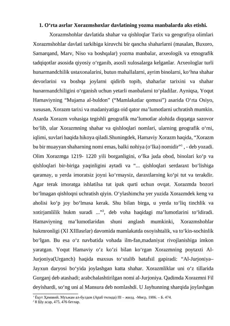 XORAZMSHOHLAR DAVLATIGA OID MANBALAR VA ULARNING TAHLILI 2