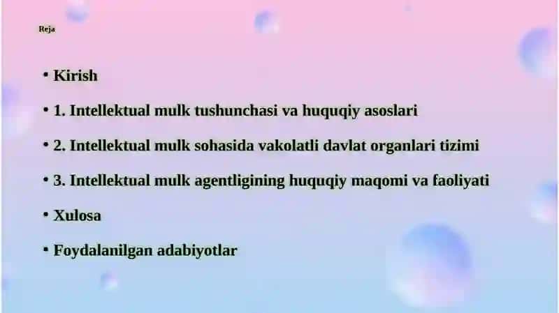 Intellektual mulkning huquqiy asoslari va kolatilishi 2