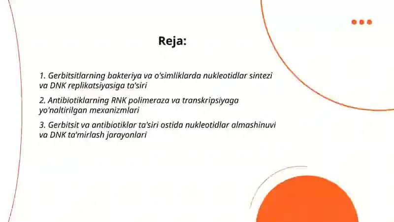 GERBITSITLAR ANTIBIYOTIKLAR NUKLEITLAR ALMASHINUVI 2