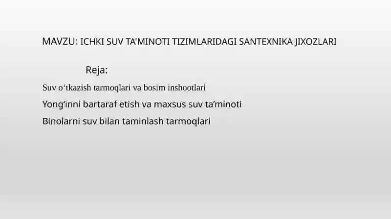 Ichkisuv ta'minoti zimlarida gisantexnika jixozlari 2
