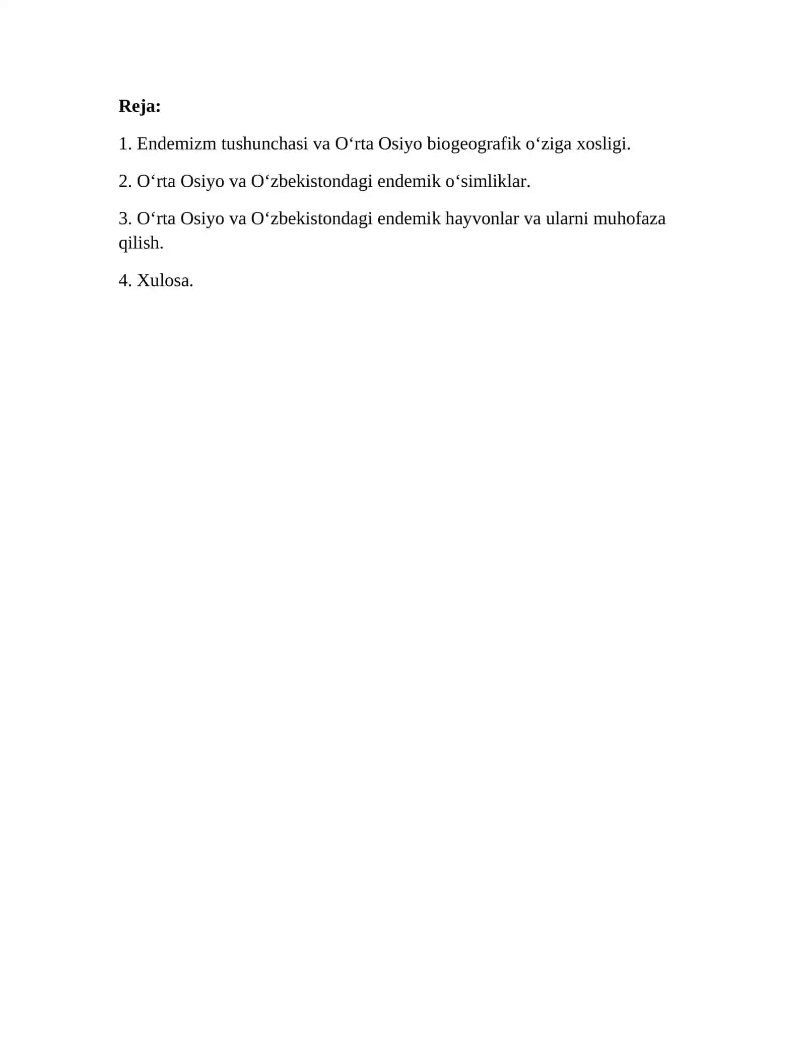 O‘rta Osiyo va O‘zbekistonning endemik organizmlari 2