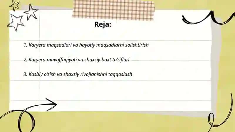 Karyera va hayotiy yo’ltushunchalarini taqqoslash. 2