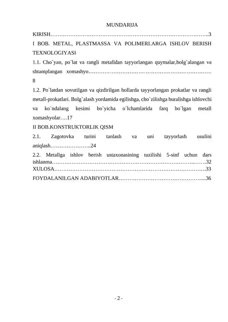 KURS ISHI - MAVZU: PO’LATDAN SOVUTILGAN VA QIZDIRILGAN HOLLARDA TAYYORLANGAN PROKATLAR VA RANGLI METALL PROKATLARI 2