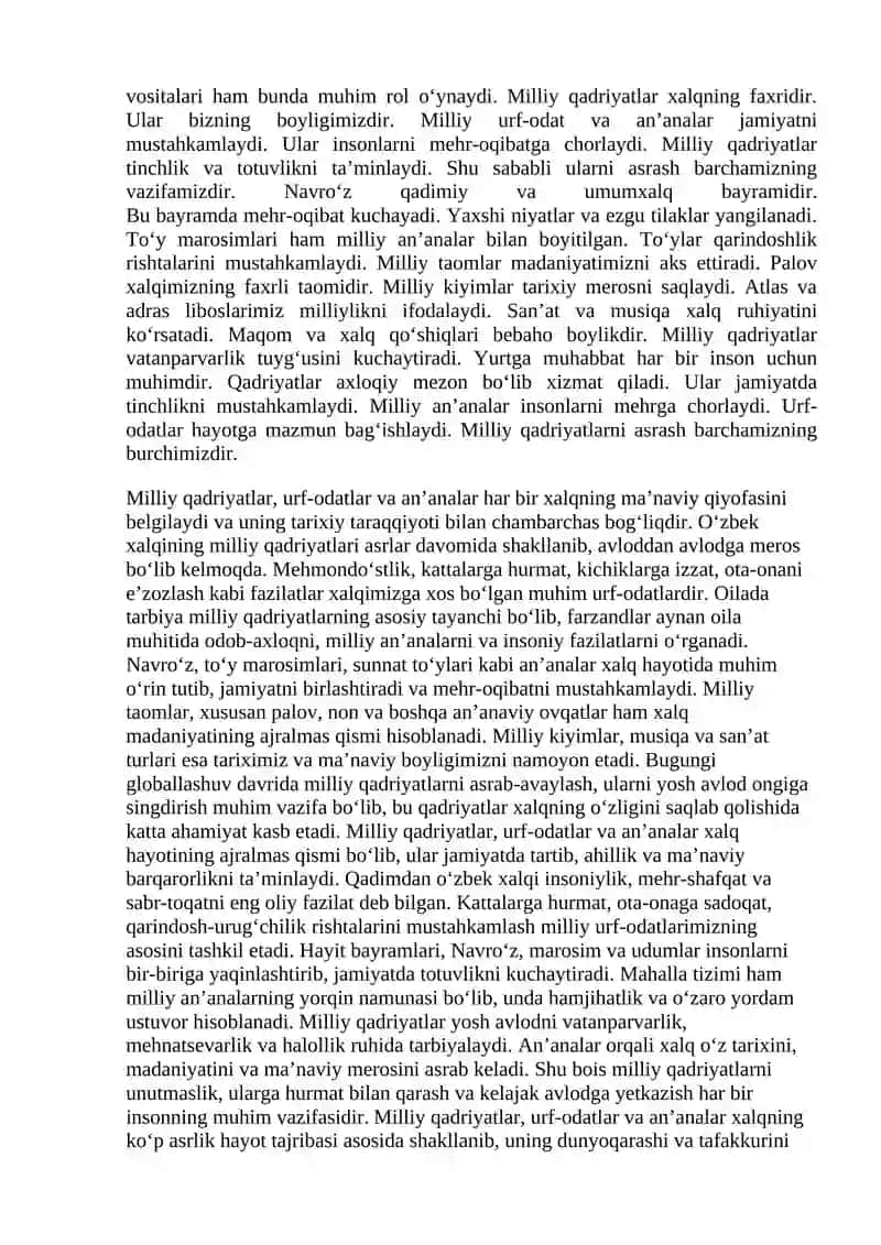 Milliy qadriyatlar, urf-odatlar va an’analar. 2