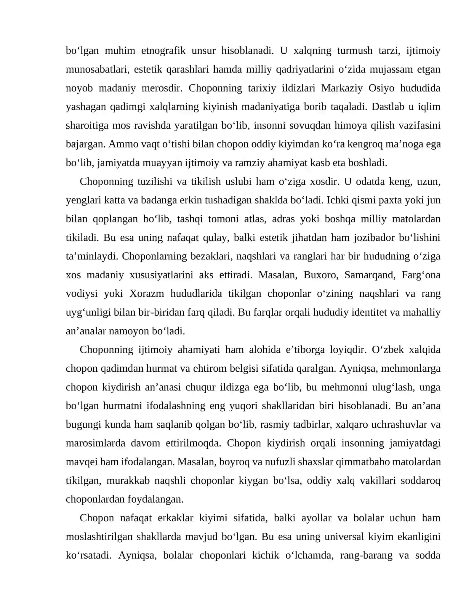 Milliy toʻn (chopon) kiyimlari va qadriyatlar 2