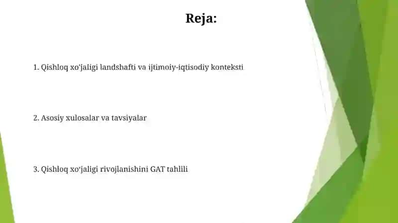 Qishloq xo'jaligini rivojlantirishning GAT tahlili 2