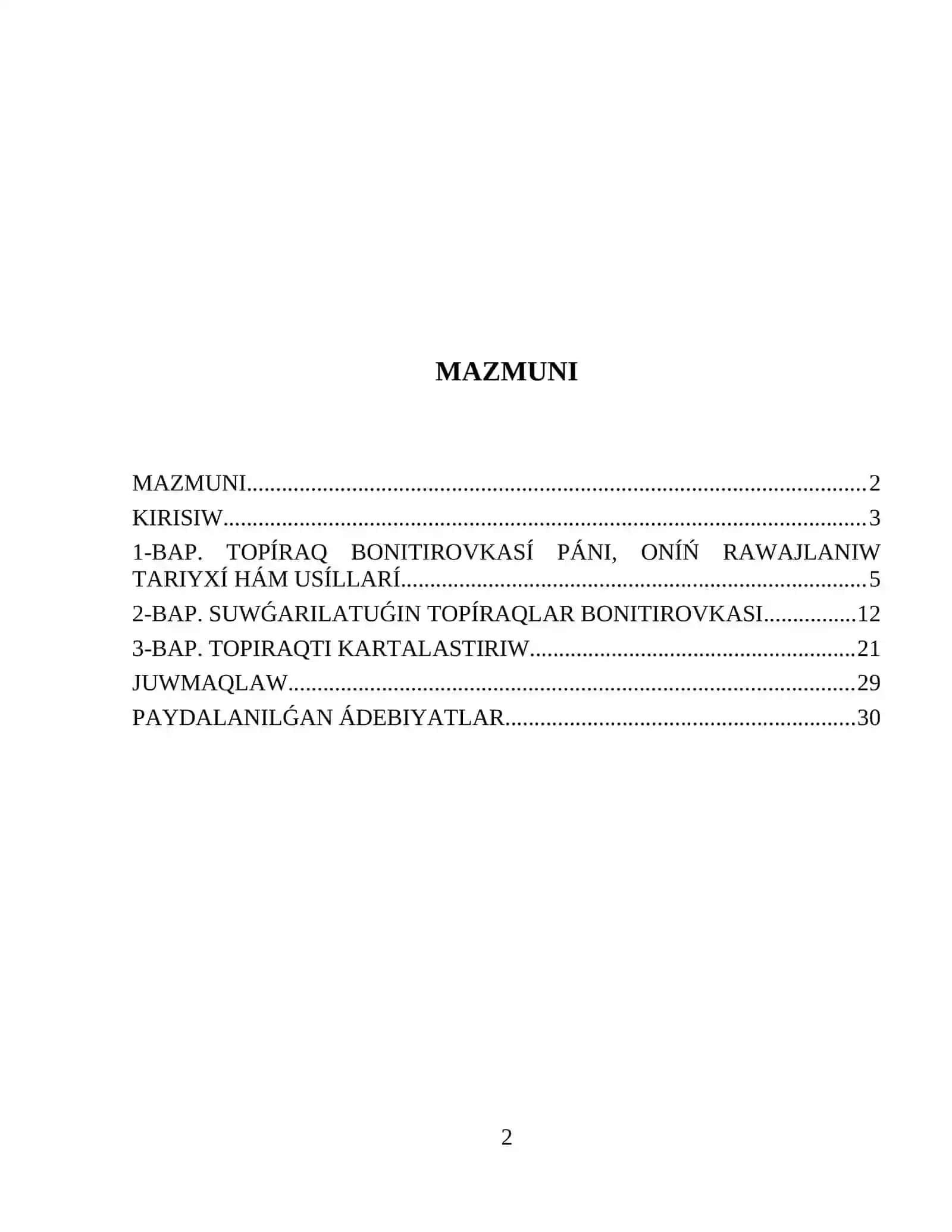 Topıraq boniteti hám oni kartalastırıw tiykarlari kurs ishi 2
