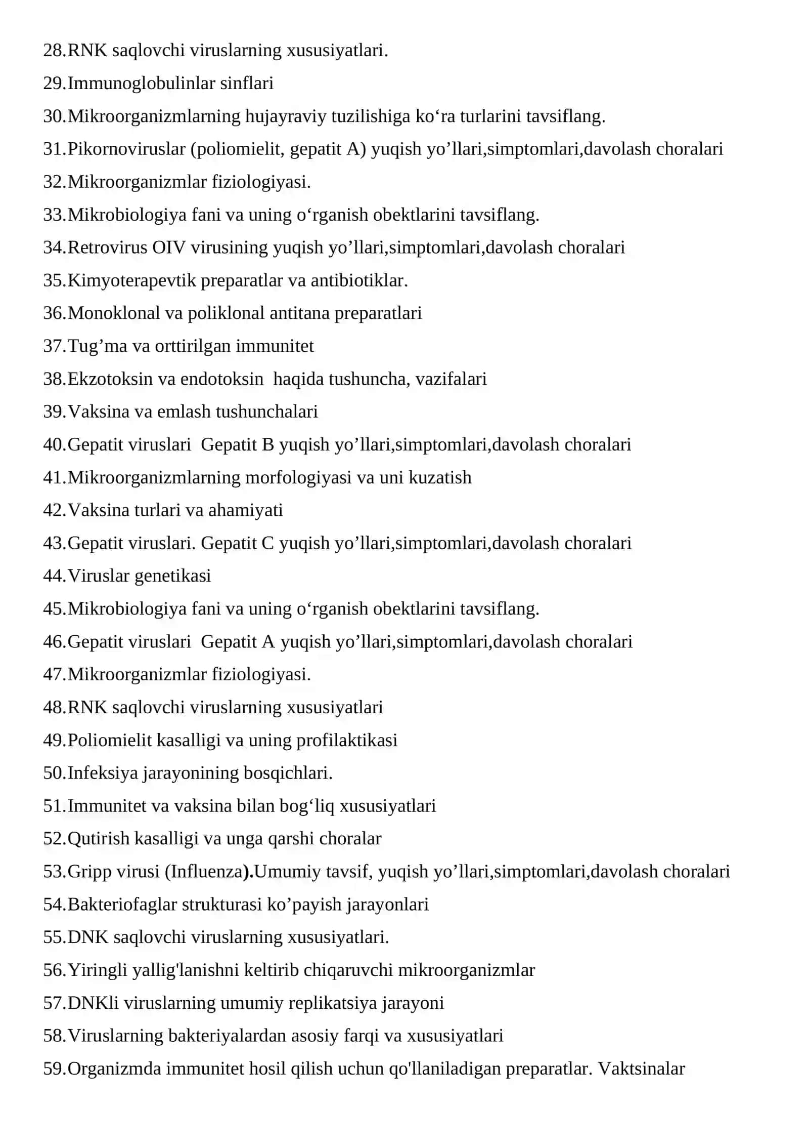Mikrobiologiya,virusologiya,immunologiya fanidan 4-semestr Oraliq nazorat savollari 2
