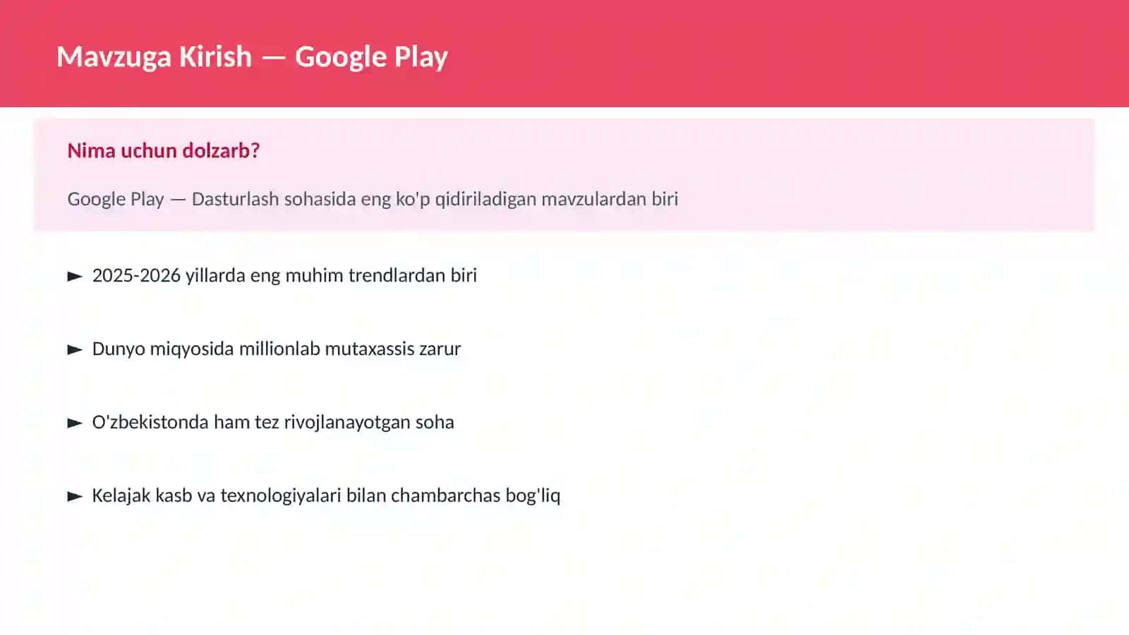 Google Play — Mobile Dasturlash sohasining muhim bo'limi 2
