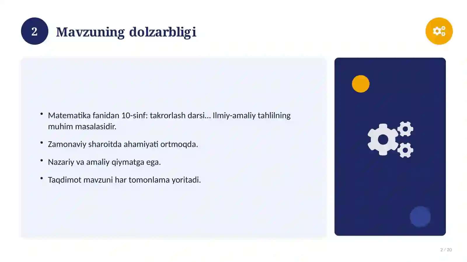 Matematika fanidan 10-sinf: takrorlash darsi ishlanmasi 2