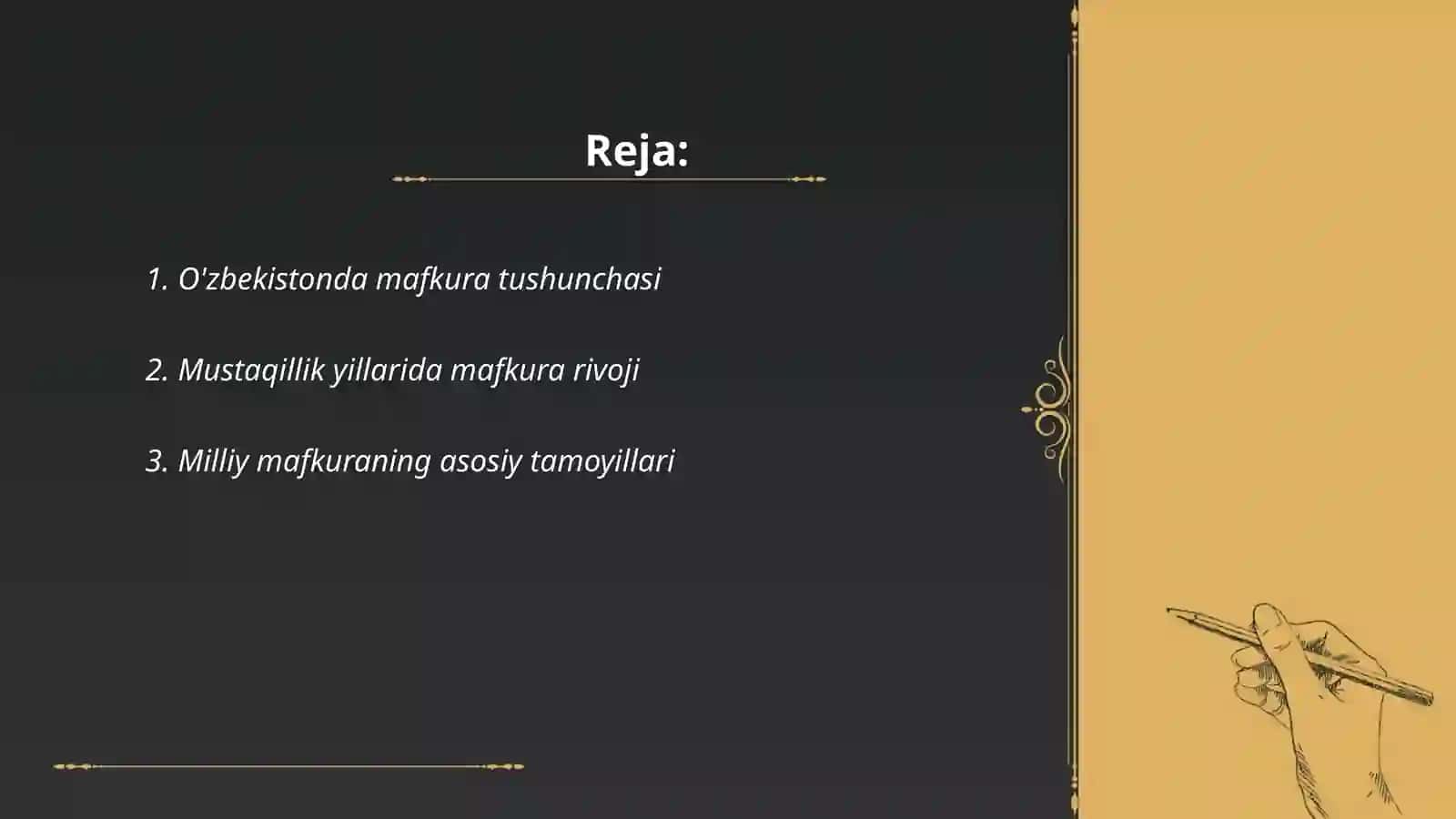 O'zbekistonning eng yangi tarixi fanidan Mafkura bo'yicha tushuncha 2