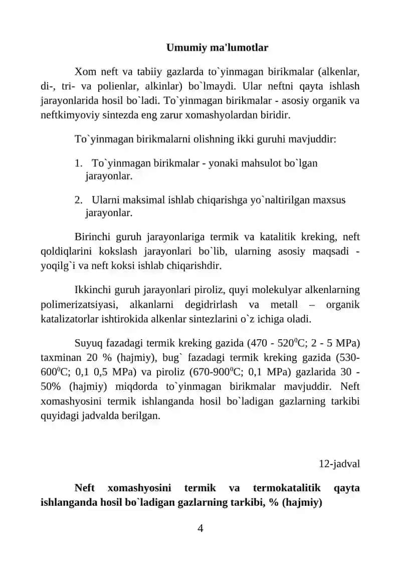 Neftni qayta ishlashda hosil bo`ladigan to`yinmagan uglevodorodlar 2